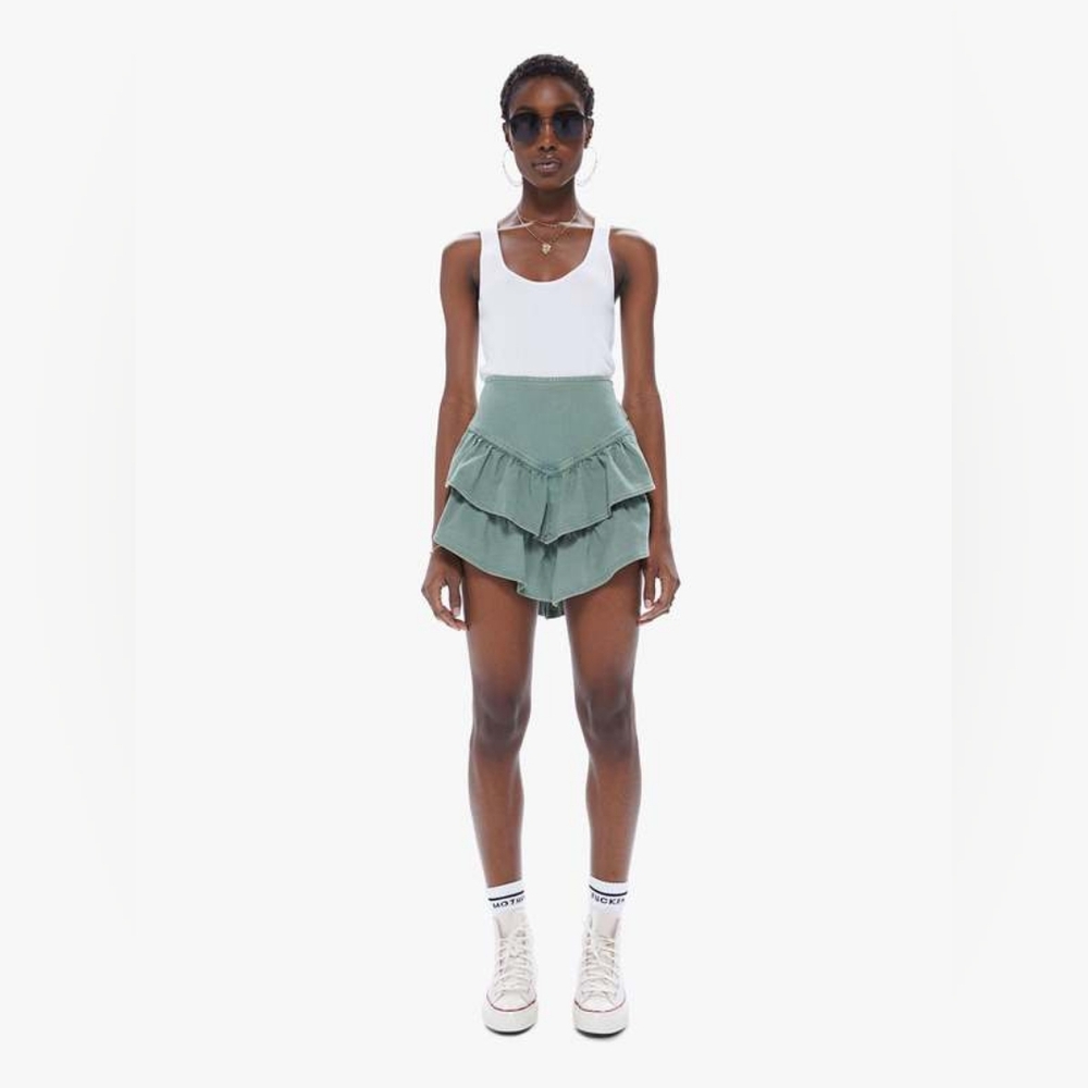 MOTHER Denim The Ruffle Mini Skirt In Loden Frost Size 24 Gently Used